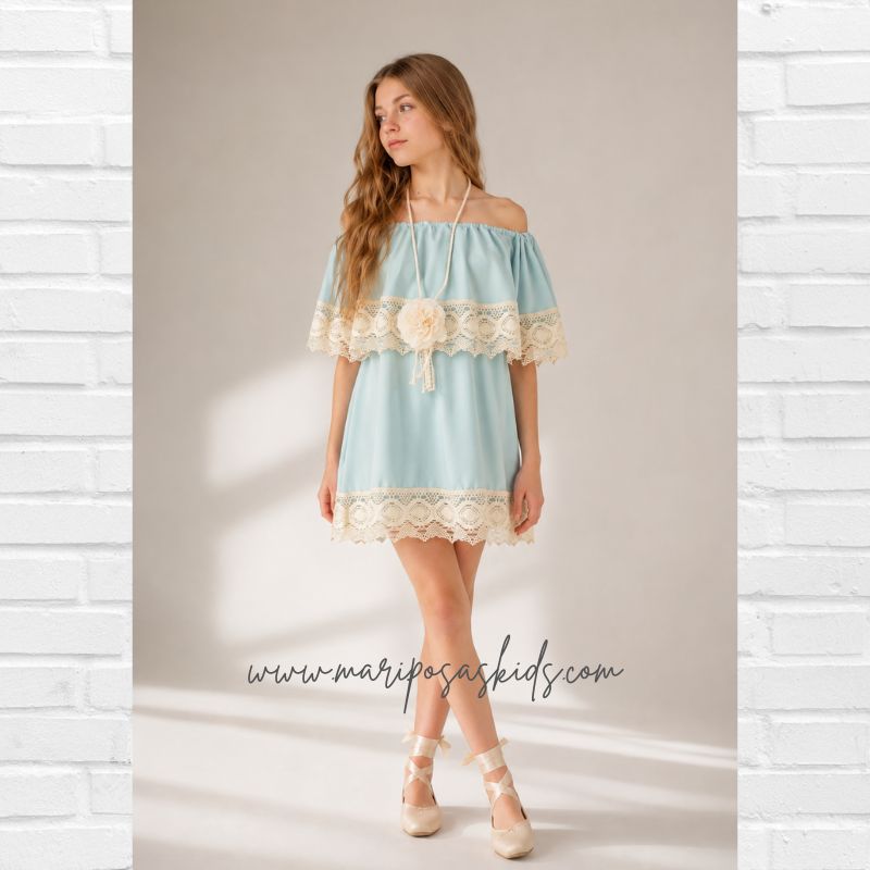Vestido BELLA BIMBA Aguamarina Puntilla