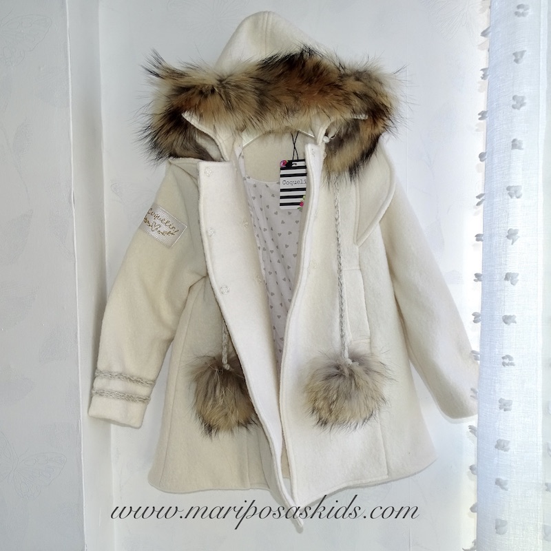 COQUELIN Abrigo Blanco Lana y Pelo Natural - Imagen 3