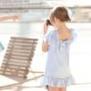 Vestido Foque Azul Claro con Pompón Blanco y Lazo Espalda