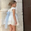 Vestido LAPEPPA Blanco Bordado TUL Azul