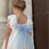 Vestido LAPEPPA Blanco Bordado TUL Azul - Imagen 4