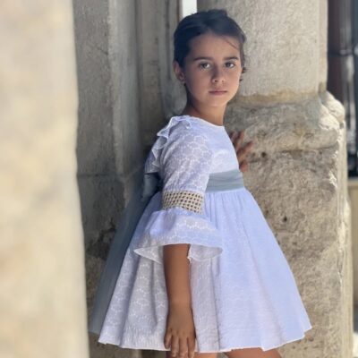 Vestido LAPEPPA Blanco Perforado Azul