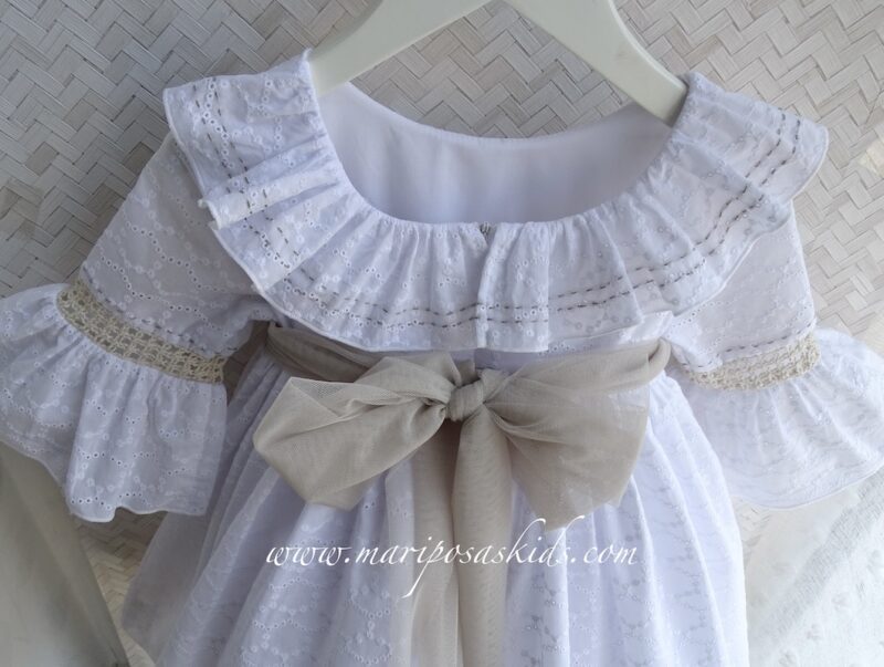 Vestido LAPEPPA Blanco Perforado Taupe - Imagen 5