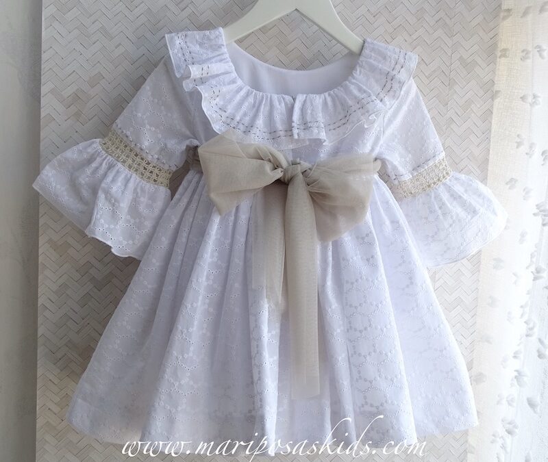 Vestido LAPEPPA Blanco Perforado Taupe