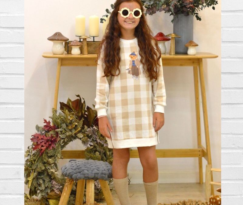 Vestido Cuadros MON PETIT BONBON Niña Camel